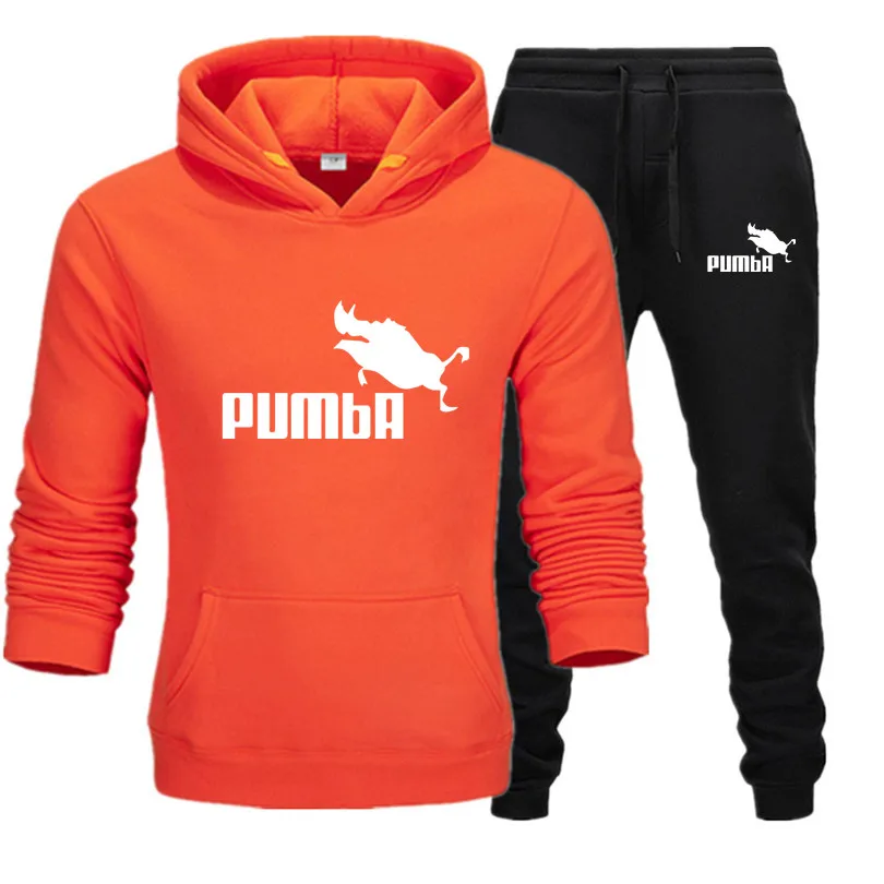 Новинка, брендовая мужская толстовка, спортивный костюм с принтом, термобелье, мужские спортивные комплекты, флисовая плотная толстовка с капюшоном+ штаны, спортивные костюмы - Цвет: Orange35-111