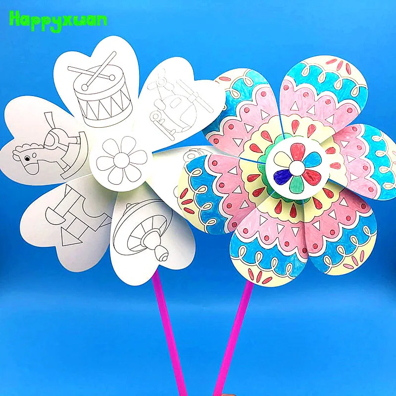 Happyxuan 8 шт./Партия DIY Pinwheels Spinner Набор для девочек игрушка-раскраска креативный рисунок и живопись детская бумага ручной работы развивающие