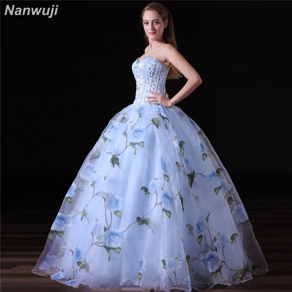 

2018 Hot Sale Ball Gown Quinceanera Dresses Long Blue Tulle Appliques Beaded Cap Sleeves Puffy Sweet 16 Dress