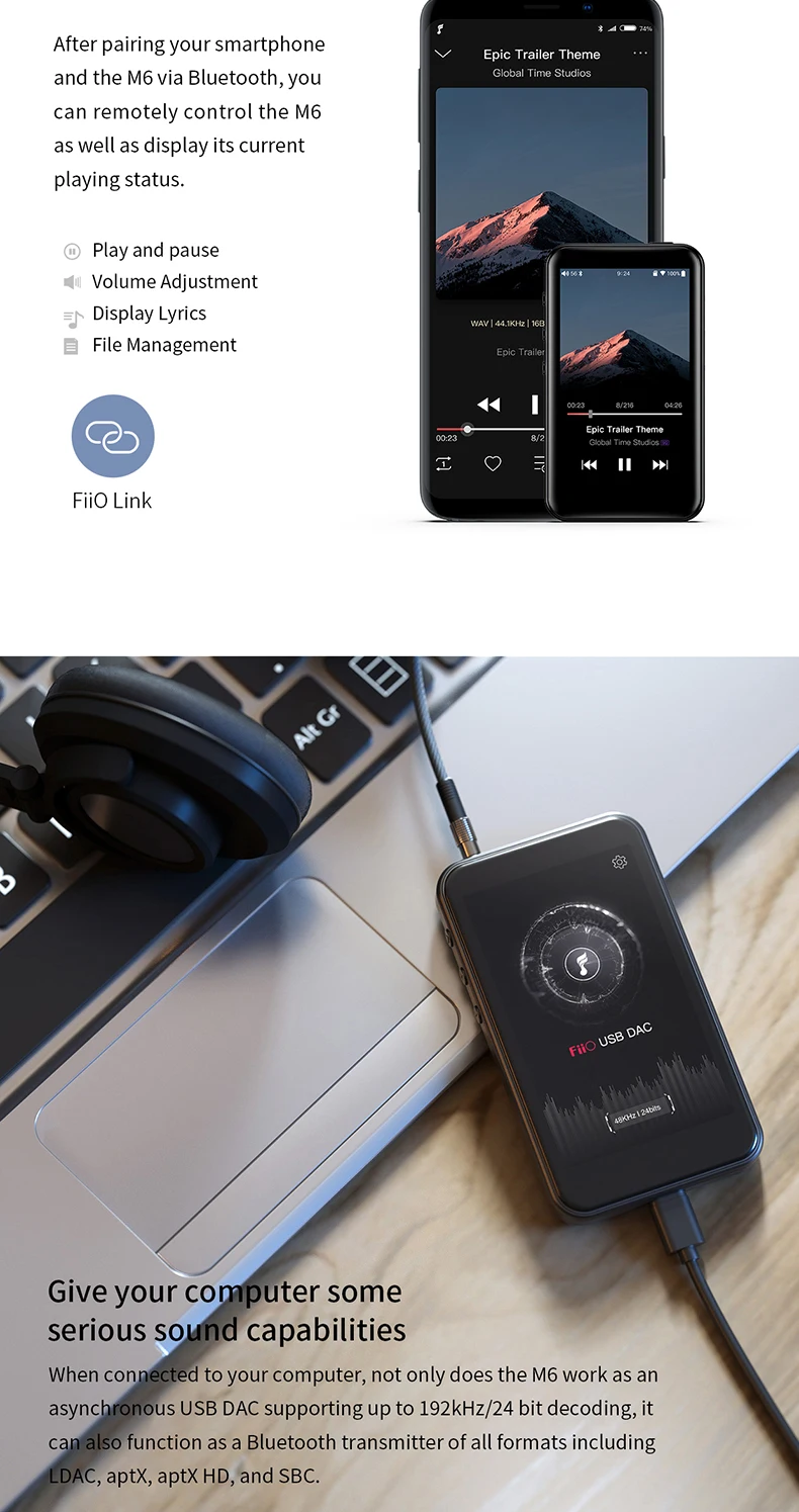 FiiO M6 Android аудио Bluetooth музыкальный плеер Высокое разрешение Спорт без потерь HIFI Музыка MP3 AptX HD LDAC ЦАП DSD Air Play
