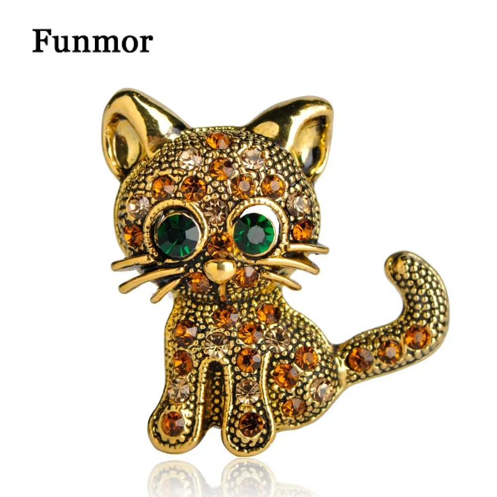 FUNMOR Винтаж Kawaii Cat Форма Броши под старину животное золотого цвета полный горный