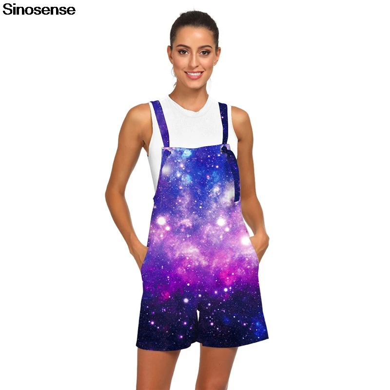 Женский Короткий комбинезон с космическим принтом Galaxy Свободный без рукавов