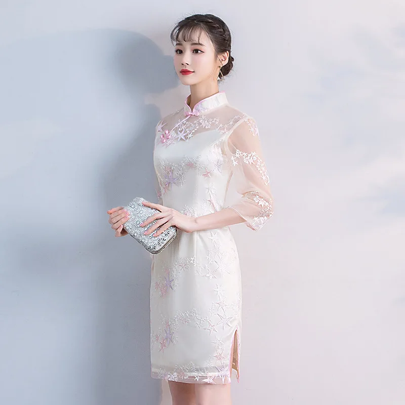 Новое летнее китайское традиционное женское элегантное тонкое платье Ципао для