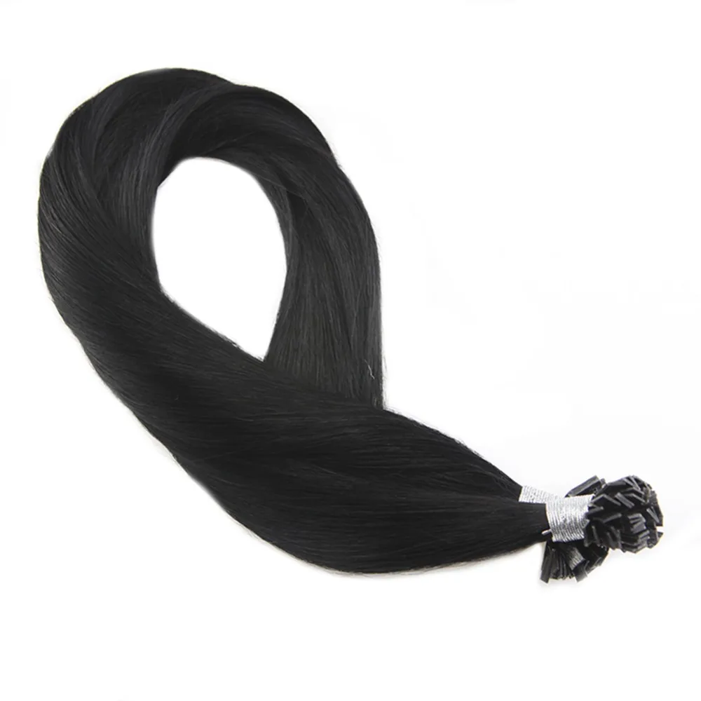 Moresoo Jet Black#1 прямые накладные волосы с плоским кончиком, натуральные человеческие волосы remy для наращивания, 1,0 г/локон, 50 г
