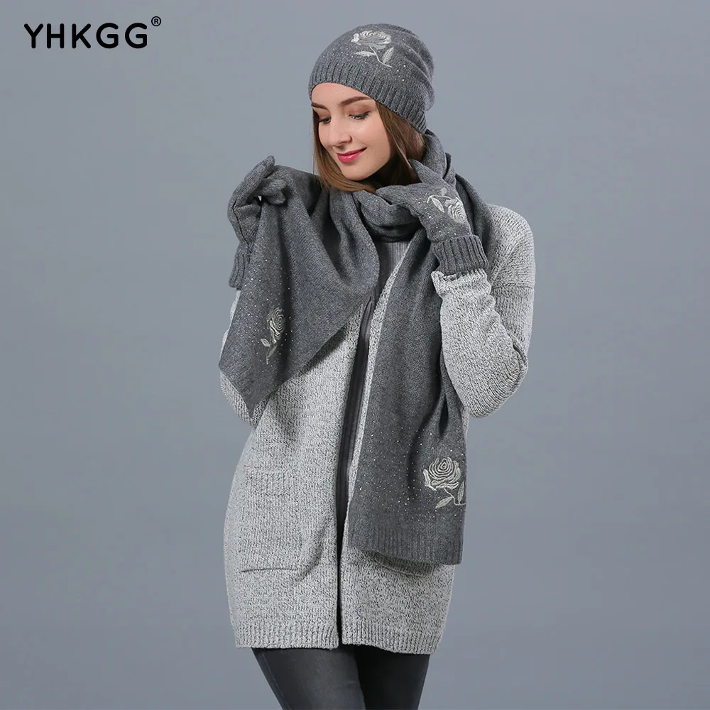 YHKGG 2018 зимние вязаные шапочки шапка шарф комплект для женщин Шапки теплый