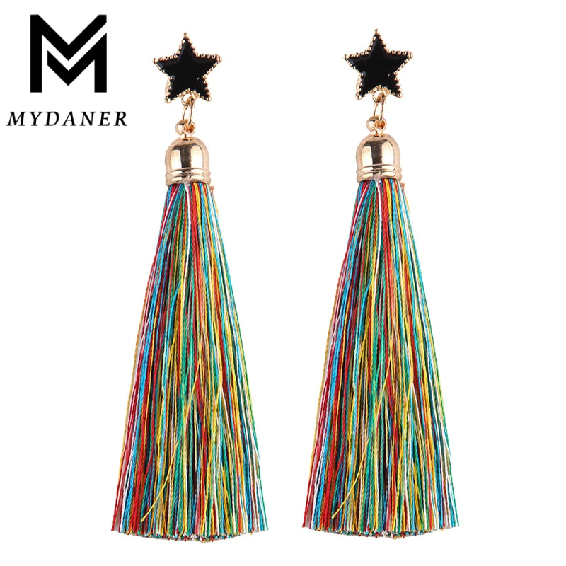 MYDANER Лидер продаж модные длинные кисточкой Кулон Серьги Пентакль звезда со