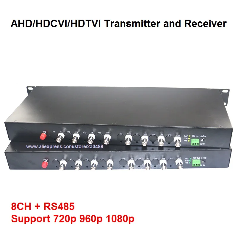 1080P HD AHD CVI TVI волоконно оптический видео конвертер 8 каналов и медиа с обратной