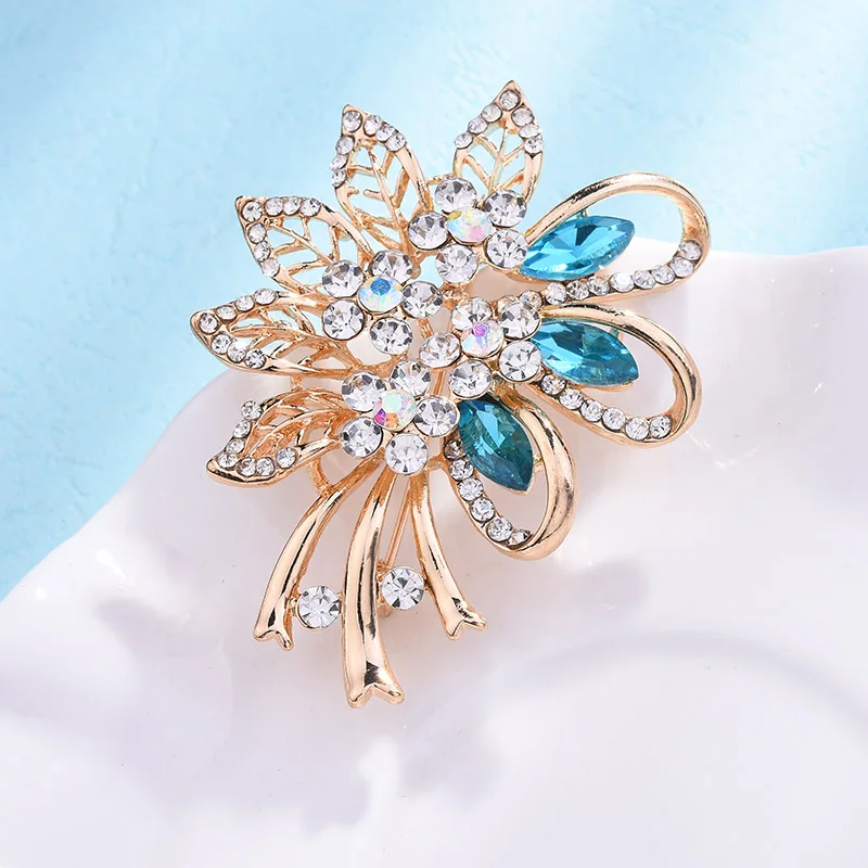 Trendy Rhinestone Tree leaf Brooches Pins For Women/Girls Crystal Plant Corsage Lapel Gold Color Brooch Pin Fashion Jewelry | Украшения и