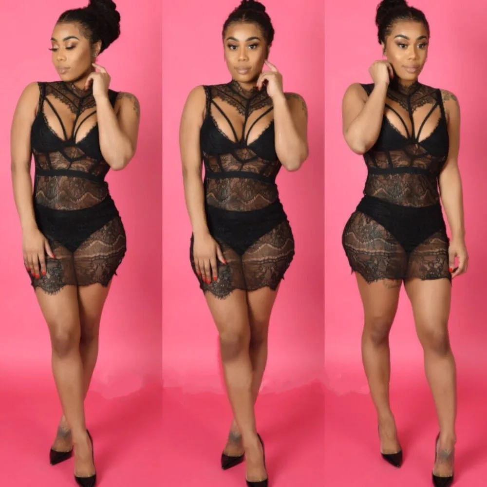 Сексуальное однотонное кружевное Сетчатое Клубное короткое платье с вырезом