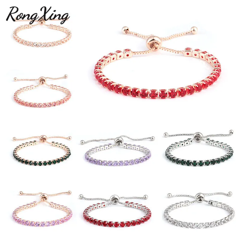 RongXing Фиолетовый/Красный Кристалл кубического циркония браслеты с подвесками для женщин Ретро розовое золото/серебро Стразы браслет свадебные украшения