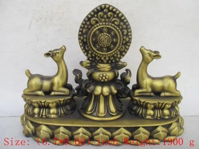 

Chinese Tibetan Buddhism auspicious symbol Bronze 2 Deer Sculpture Statue