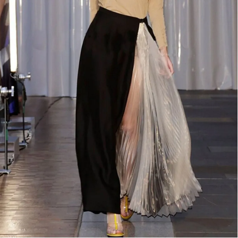 Женская плиссированная шифоновая юбка винтажная длинная А силуэта из органзы