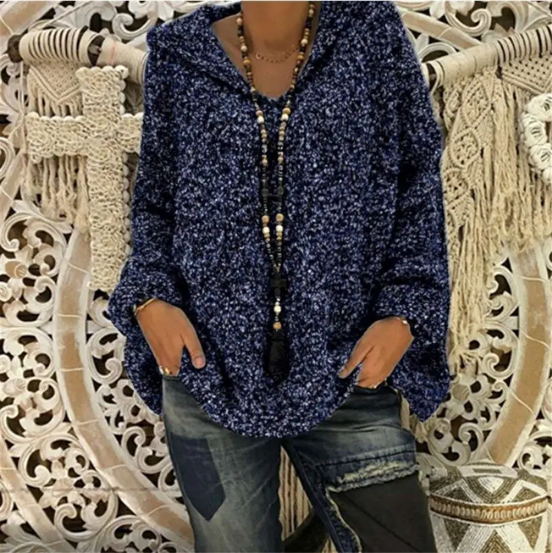 blue hoodie Винно-красная однотонная черная толстовка с капюшоном Poleron Mujer, Вязаная толстовка с капюшоном, однотонная теплая туника с длинным рукавом, Зимний пуловер, свитшоты для женщин - Цвет: blue hoodie