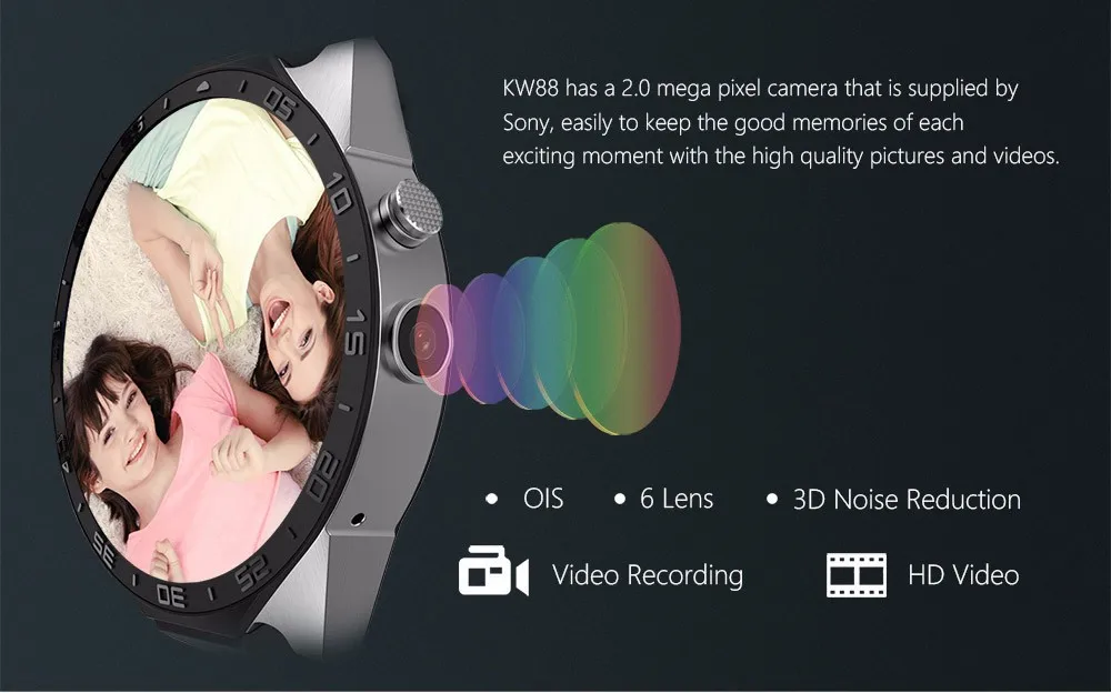 EXRIZU KW88 Android 5,1 OS Smartwatch телефон 3g gps wifi 1,3" AMOLED экран Смарт часы 2.0MP камера Датчик тяжести шагомер