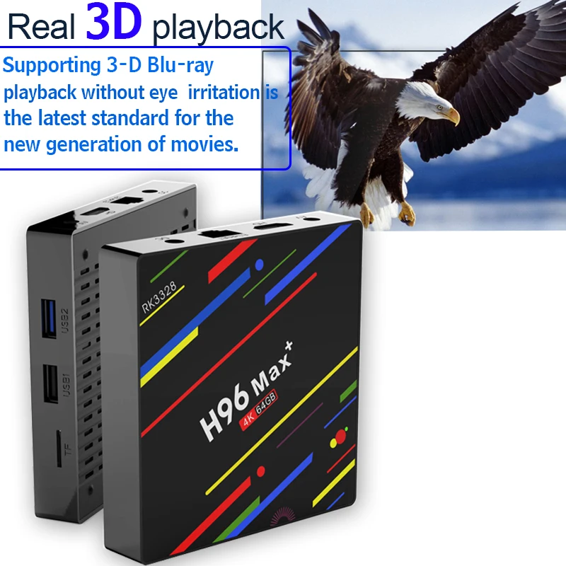 Rockchip RK3328 H96 MAX Plus TV caja Android 8 1 Smart BOX 4 ГБ 32 64 Гб USB3.0 h.265 K Set Top reproductor|ТВ-приставки и