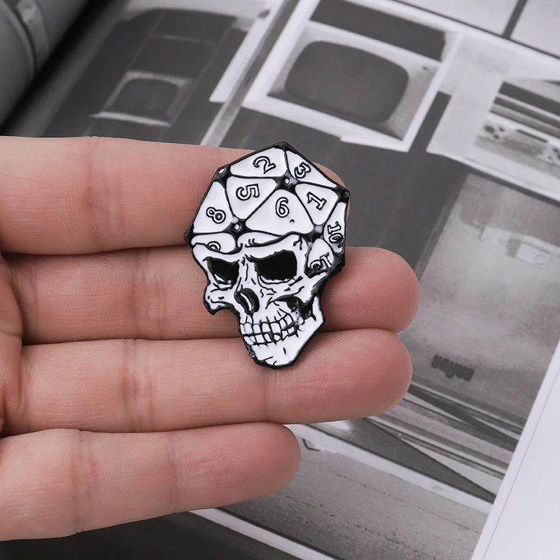 RPG D20 Skull Dice Enamel Pin Lapel Pin Digital punk DnD Badges Brooches For Game Lover Backpack Accessories