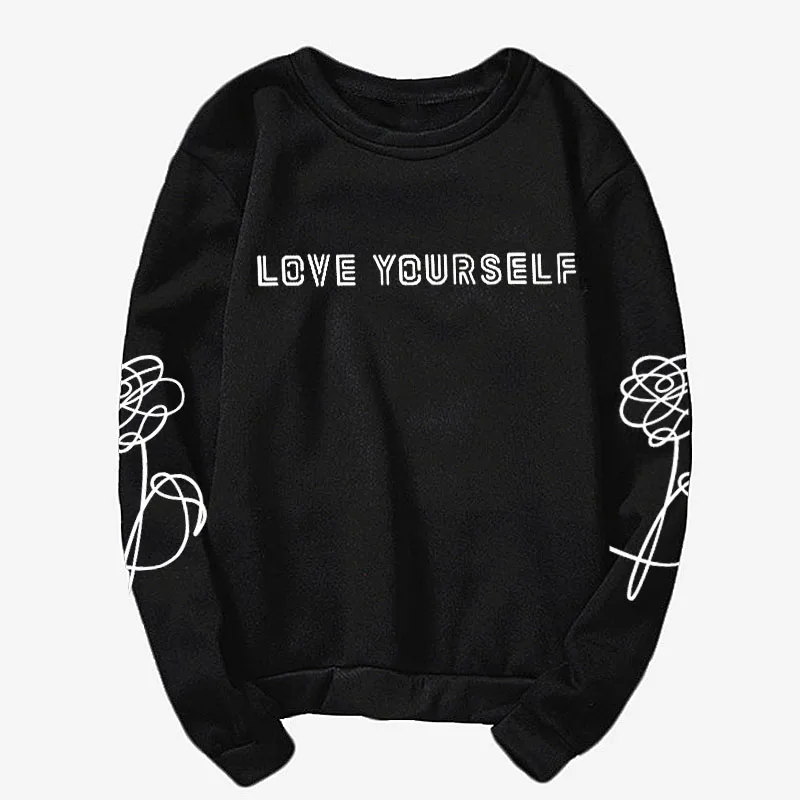 Sweatshirt black 2 Кей-поп Харадзюку стиль одежды Love yourself/говорят сами К-поп-майка, хипстер, instagram, подарок девушке, K поп рубашка Цзиминь J - Цвет: Sweatshirt black 2