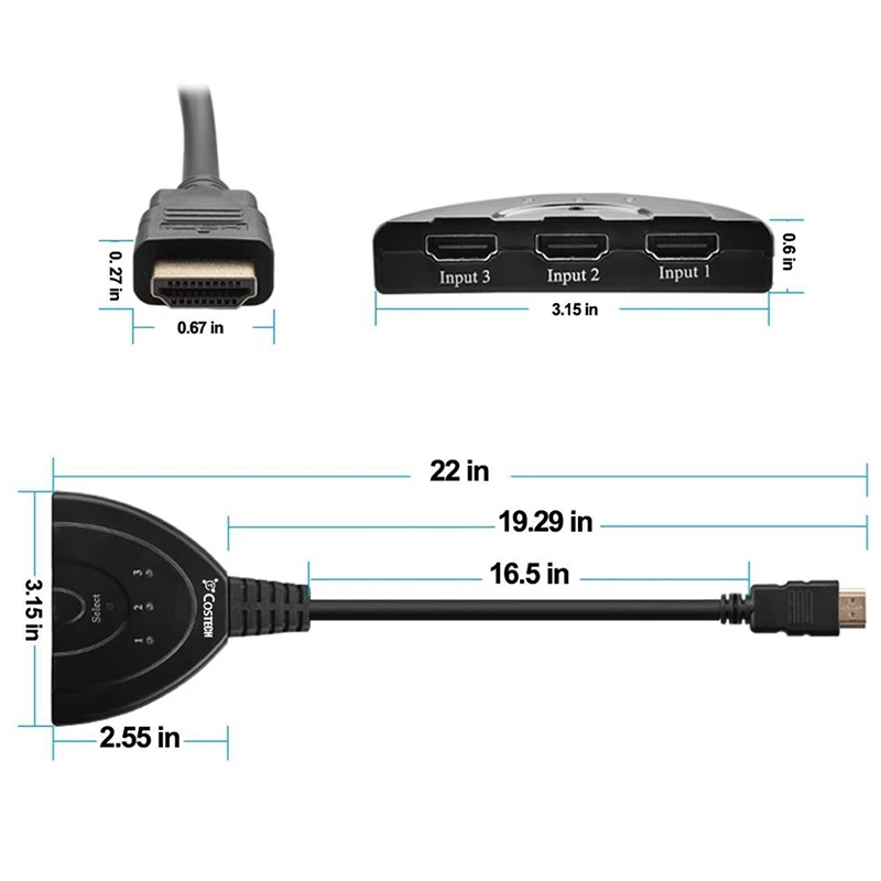Высокое качество HDMI HUB 3 в 1 Порты и разъёмы HDMI переходник Кабель HD1080P 3D HDMI переключатель сплиттер для ПК ТВ HD ТВ DVD PS3/4 360 Xbox