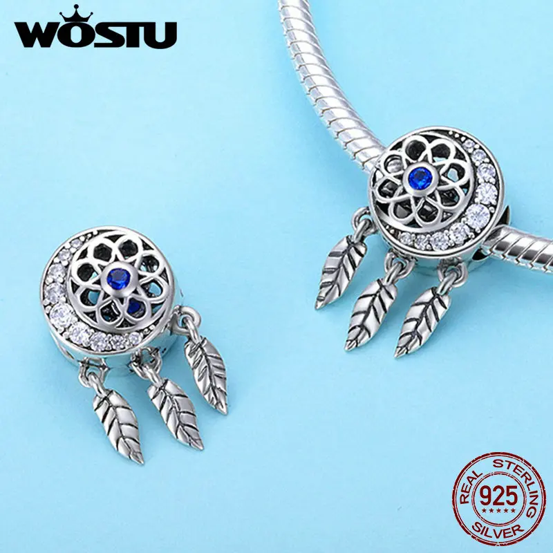 WOSTU 925 пробы Серебряный Ловец снов Луна счастливый Шарм Подходит оригинальный