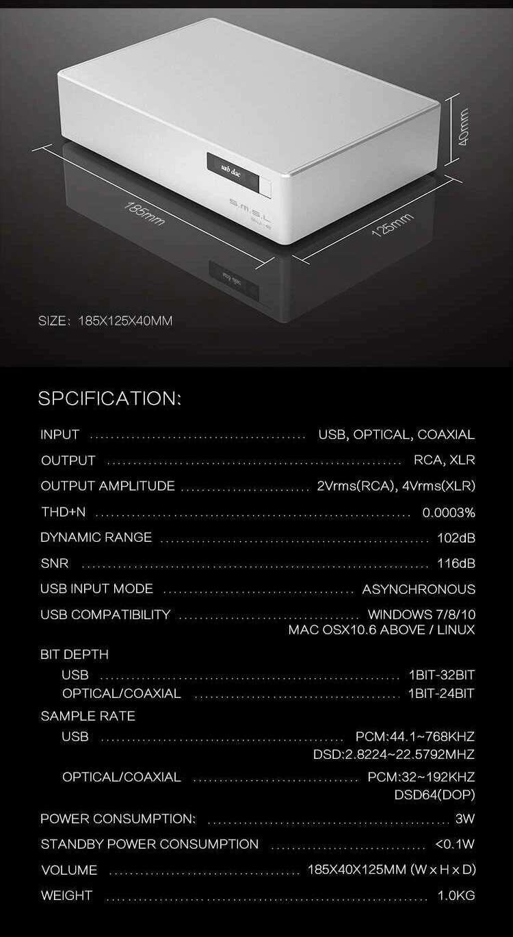 SMSL SU-8 ES9038Q2M* 2 32 бит/768 кГц DSD512 ЦАП USB/оптический/коаксиальный входной декодер RCA/XLR выход