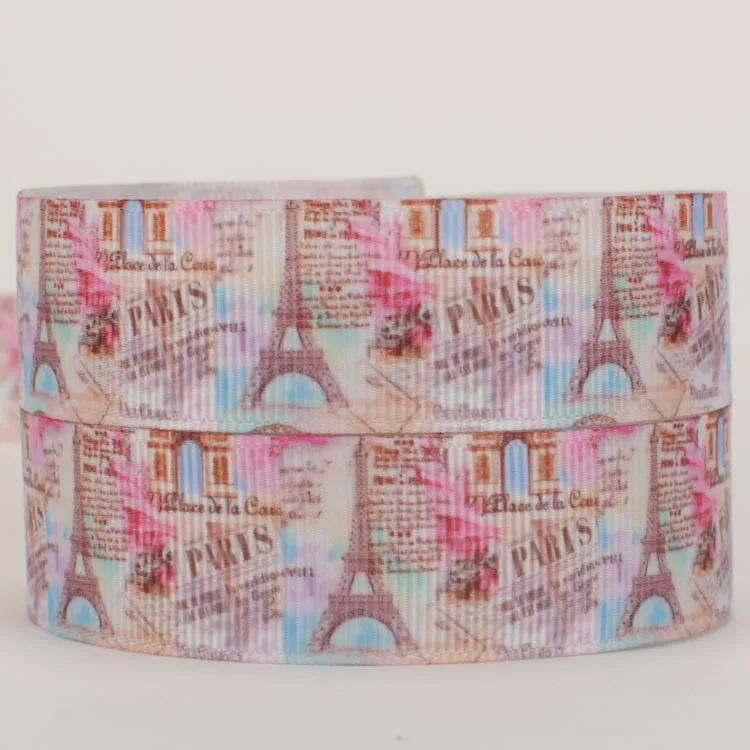 Новые продажи 50 ярдов моды Парижа башня ленты напечатанные grosgrain ленты DIY