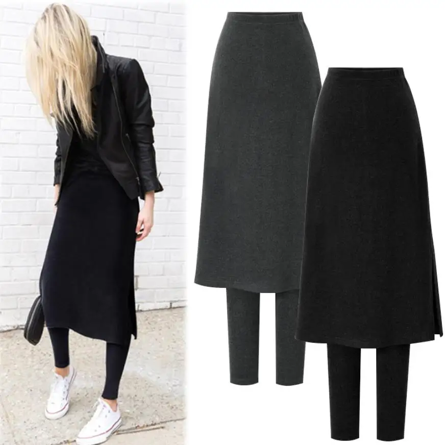 M-6XL! New Fashion Women Autumn&Winter Warm Leggings Thick Velvet Fake two pieces leggins skirt pants