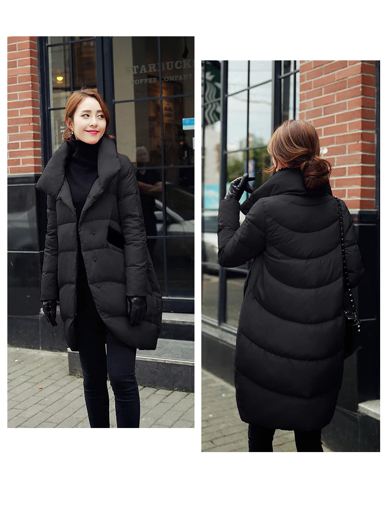 Женский зимний пуховик свободного покроя толстый черный красный темно синий с