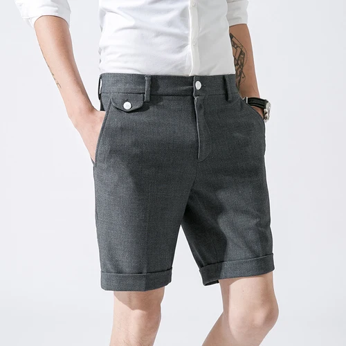 Мужские Элегантные брюки Slim Fit Летние черные шорты мужской офисный костюм брюки мужские хаки платье брюки деловые шорты - Цвет: Серый