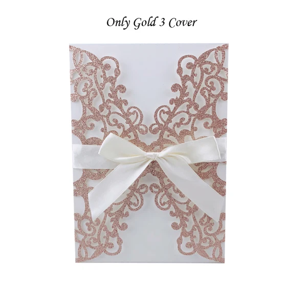 Only Gold 3 Cover 1 шт. золотисто-синяя Серебристая блестящая бумага лазерная резка свадебные пригласительные открытки с лентой индивидуальный Свадебный декор вечерние принадлежности - Цвет: Only Gold 3 Cover