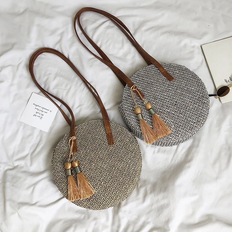 2019 новая соломенная сумка с круглыми кисточками женская летняя из ротанга ручная