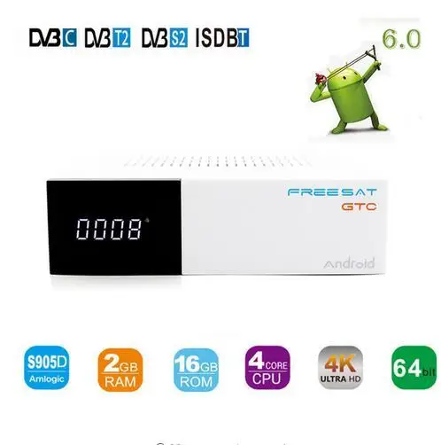 Freesat GTC DVB-S2 DVB-C DVB-T2 ISDB-T Amlogic S905D android 6 0 Телевизорная коробка 2Гб Оперативная память 16