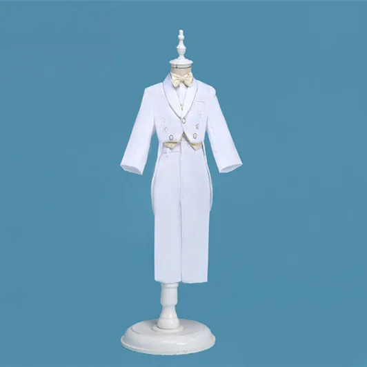 

New Arrival Gentlemen White and gold Edge Little Boy Tuxedo/Baby Boy Clothes/Gentleman Bowtie Baby Boys 5-piece Suit Set 931