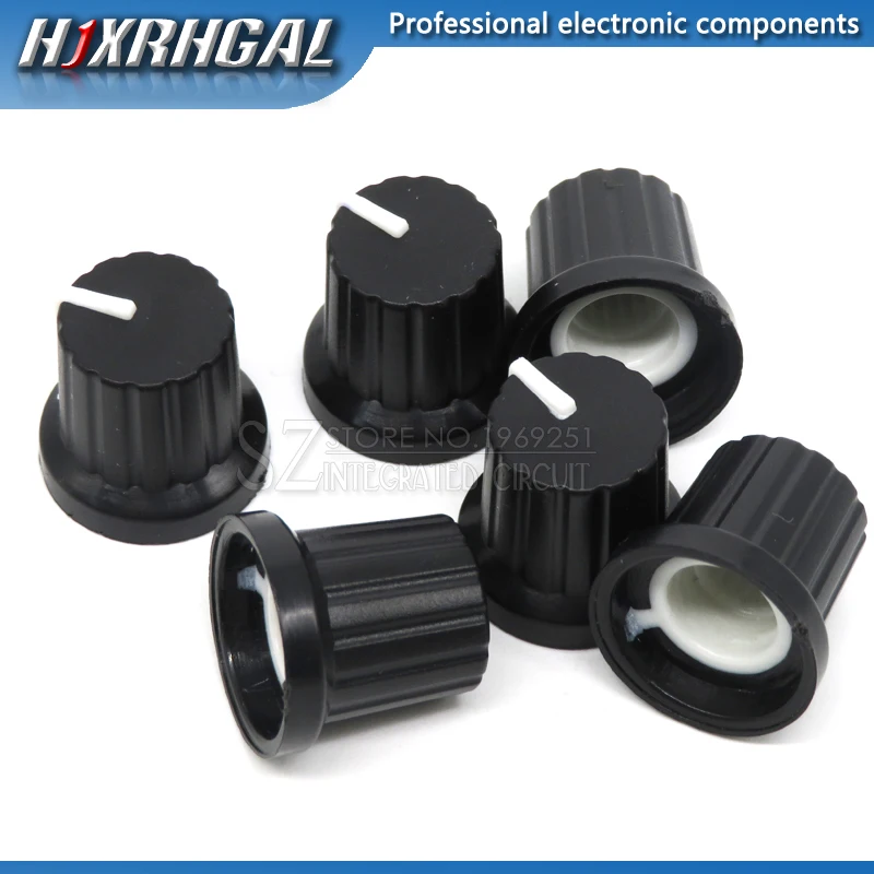 500 Pcs 6mm Shaft Hole Dia Plastic Threaded Knurled Potentiometer Knobs Caps | Электронные компоненты и