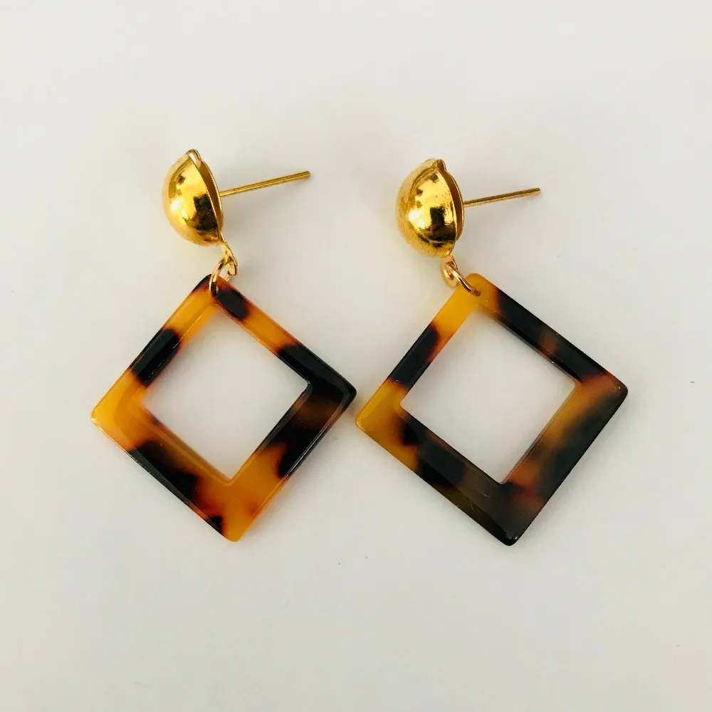 MINGQI Fashion acetate resin acrylic leopard dangle earrings Korean brown geometric round square rectangle earring women jewelry | Украшения