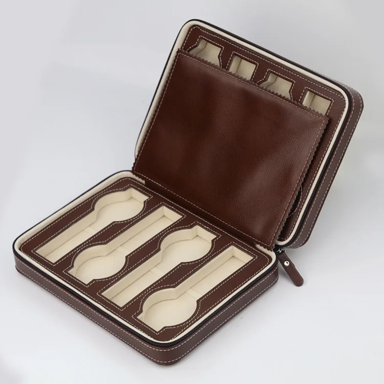Роскошная Коричневая Кожаная Коробка на молнии для 8 часов спортивное хранение