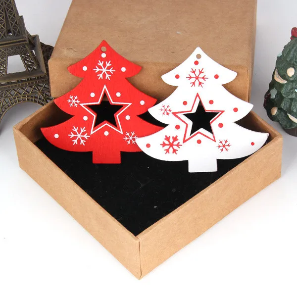 Mix Tree 8PCS White&Red Wooden Christmas Ornaments Pendants Wood Crafts Hanging Xmas Tree Ornament Kids Gift Christmas Party Decorations - Цвет: Mix Tree