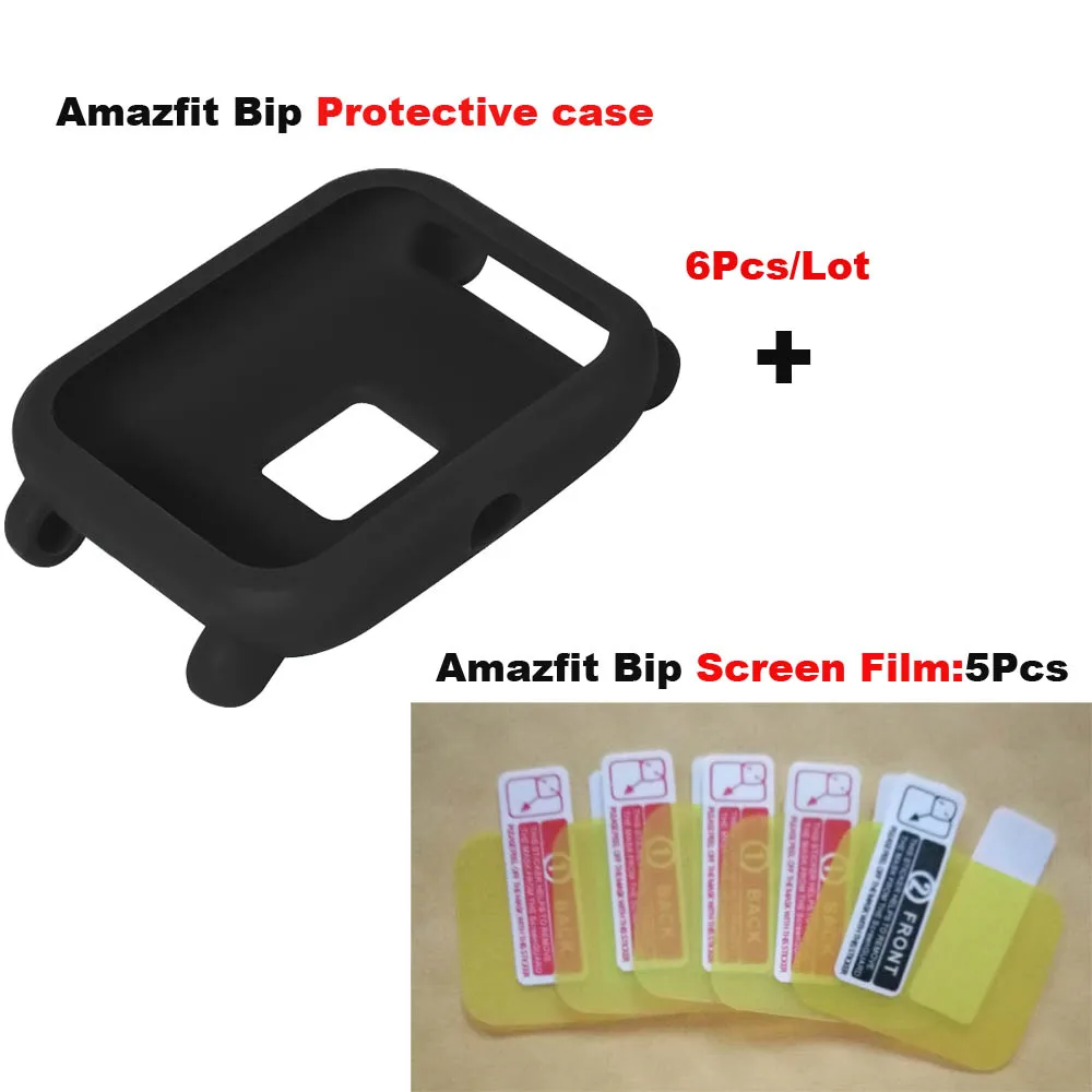 Black Case-5Pcs Film 6 шт. для Xiaomi Huami Amazfit Bip Bit Lite Смарт-часы защитный чехол протектор экрана Pantalla пленка Черный Защитный чехол s - Цвет: Black Case-5Pcs Film