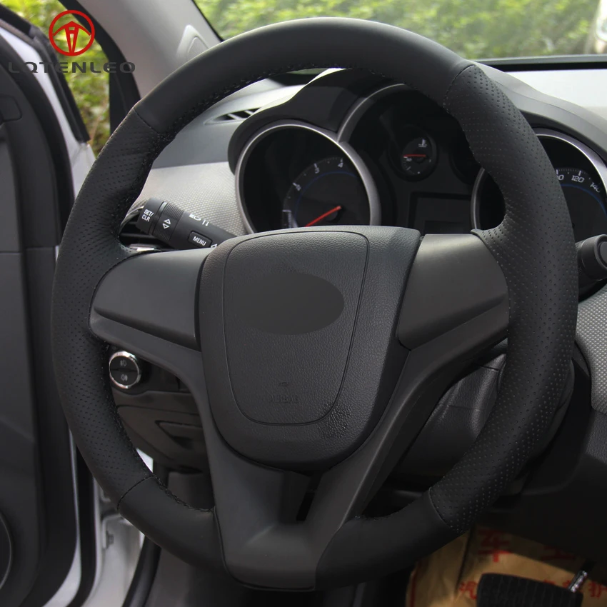 LQTENLEO черный чехол рулевого колеса автомобиля из натуральной кожи для Chevrolet Cruze 2008- Aveo 2010- Orlando 2009- Trax 2013