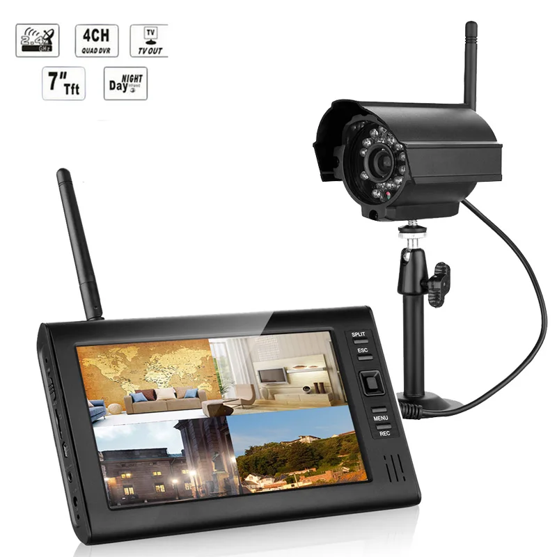 Bearhoho 7 дюймов tft цифровая 2.4 г Беспроводной камеры аудио-видео 4ch Quad DVR безопасности