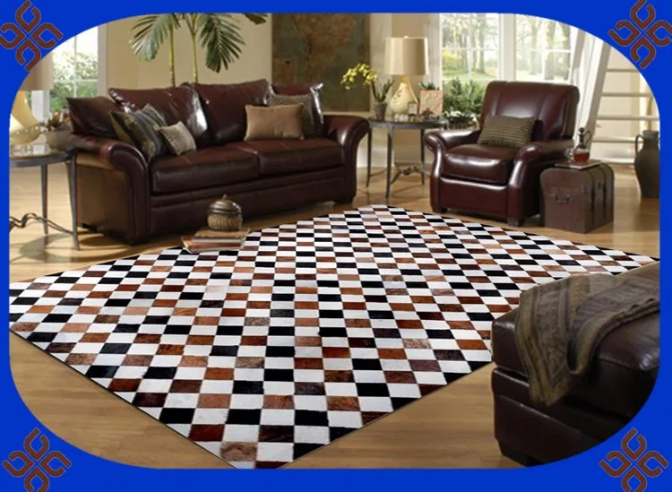 

Fashionable art carpet 100% natural genuine cowhide leather purple carpet