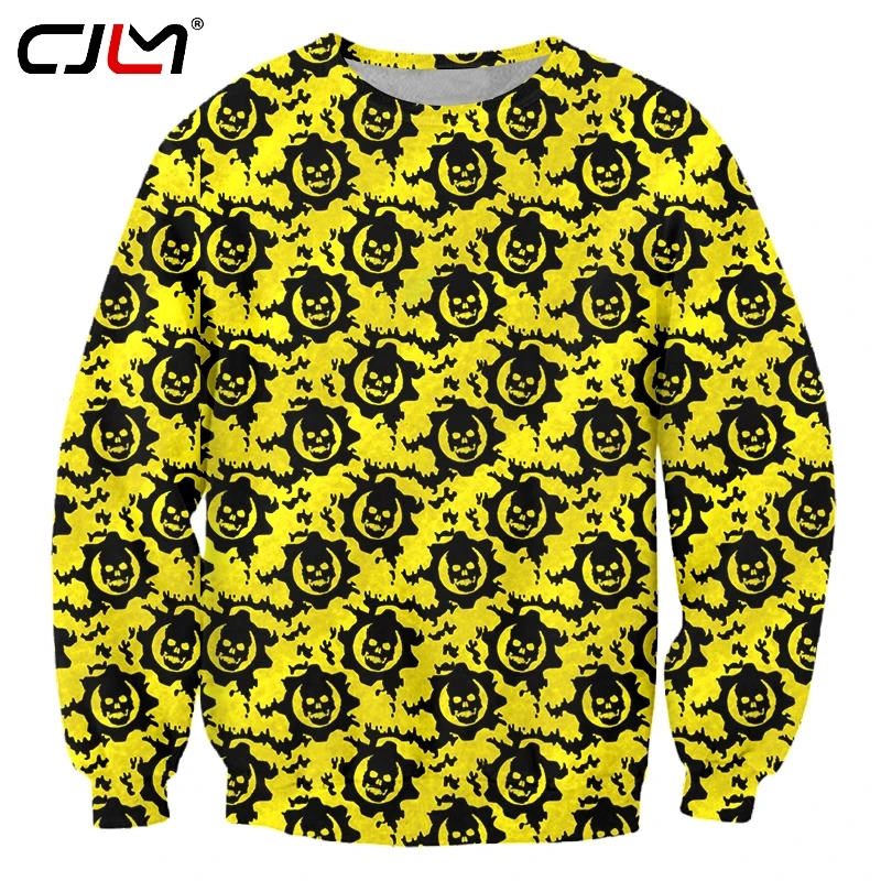 

CJLM New Streetwear Sublimate Custom Long Sleeve Yellow Skull 3D Printing Sweatshirt Design Dropshipping