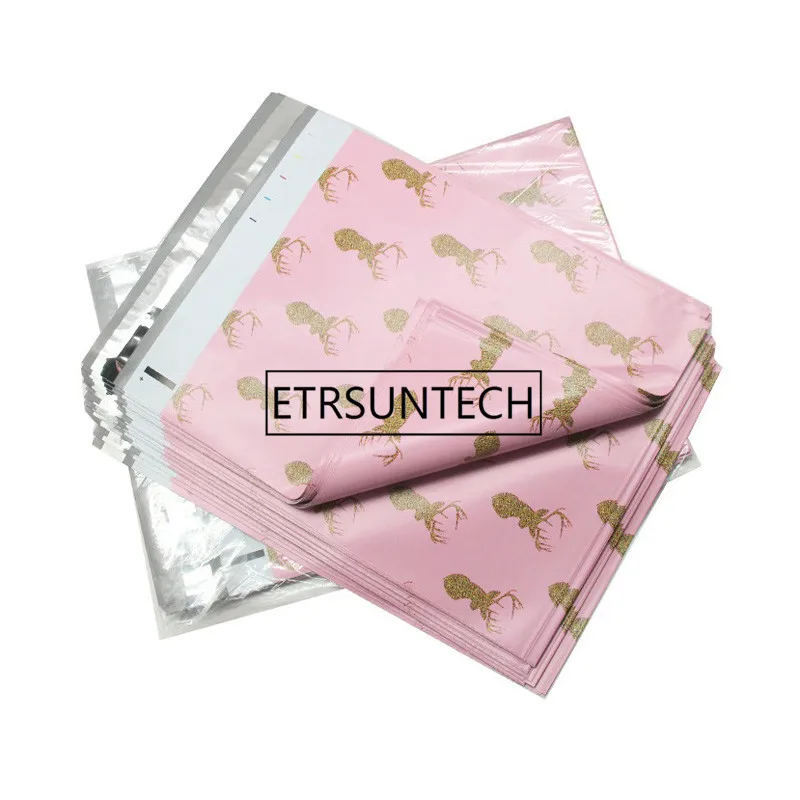 500 шт./лот пластиковые почтовые пакеты с узором золотого лося
