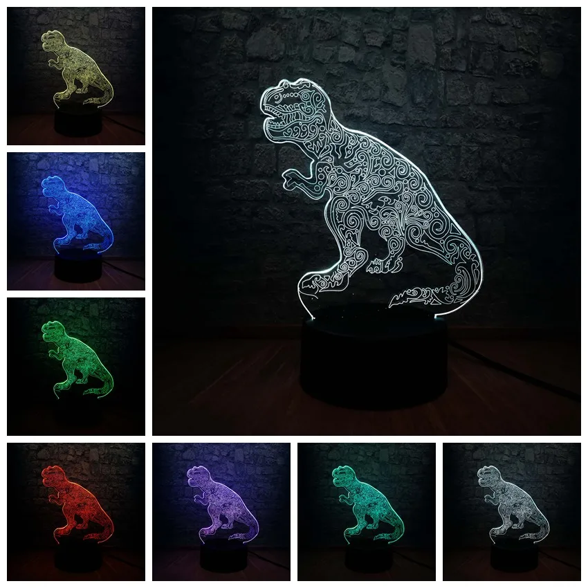 Парк Юрского периода акриловый светодиодный ночник 3D Динозавр свет RGB 7 цветов Изменение USB База переключатель выставка малыш Рождественская игрушка на подарок для мальчика