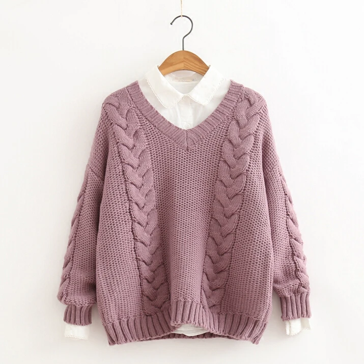 Autumn Winter New Connection Japanese Mori Girl Sweaters Sweet Girls V-Neck All-Match Pullover Preppy Style | Женская одежда