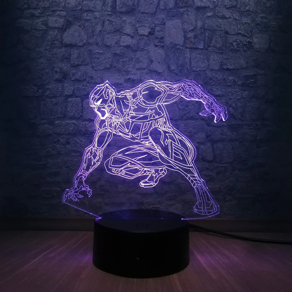 Фигурка Marvel Legend Черная пантера 3D светодиодный светильник 7 цветов Изменение спальни USB настольная ночник Рождественский декоративный подростковый подарок игрушки