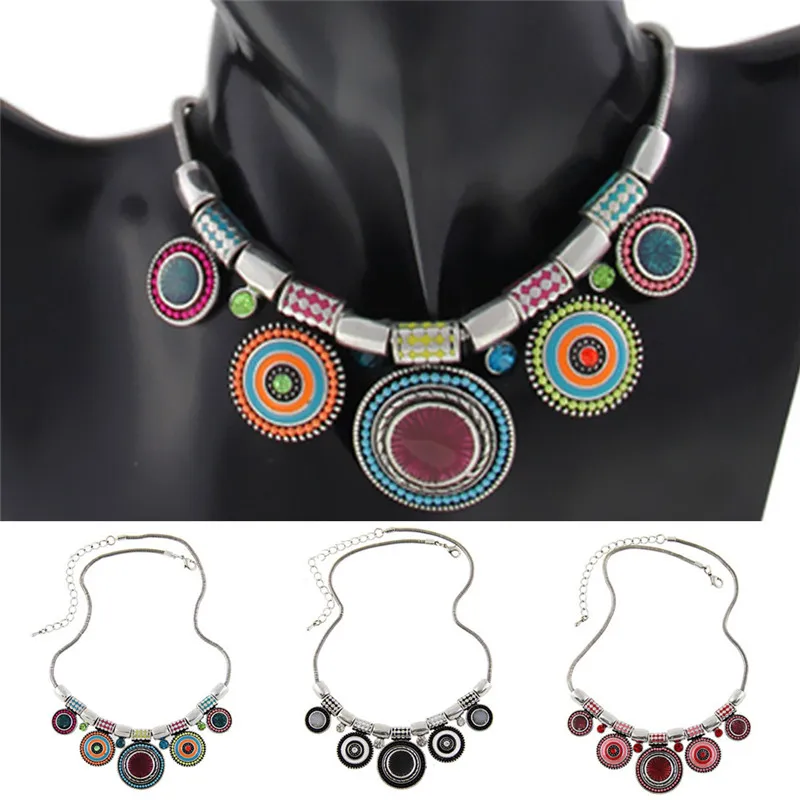 1 шт. новый этнической воротник ретро посеребренные красочные ожерелья шкентеля