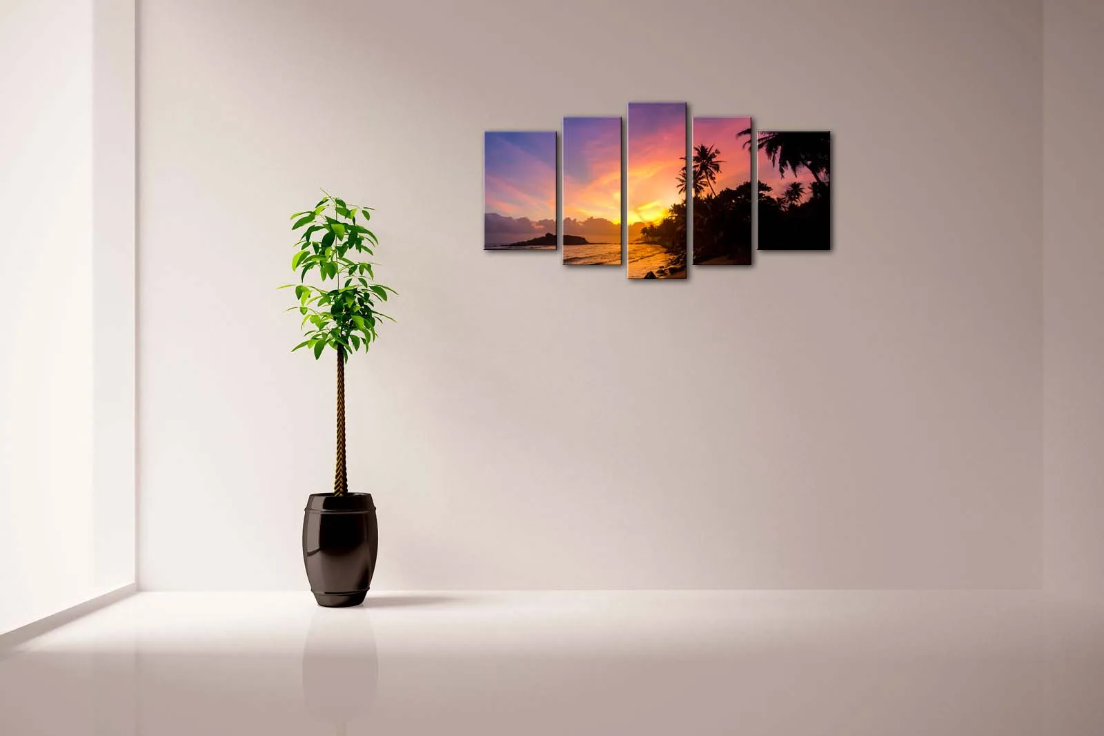 Framed Wall Art Pictures Palm Trees Sunset Beach Canvas Print Artwork Seascape Poster With Wooden Frame For Living Room | Дом и сад