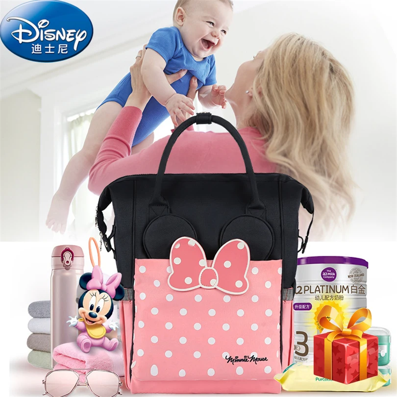 Disney Diaper Bags for Mom USB Bottle Insulation Bag Maternity Nappy Thermal Mickey Minnie Mummy Backpack Handbag for Baby Care