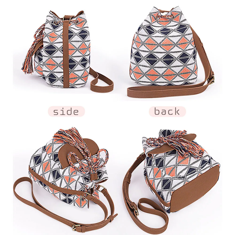 Новинка 2019 женская сумка мешок на шнурке холщовая Boho в полоску сумки плечо для