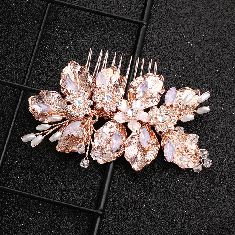 Новинка 2019 винтажная расческа для волос из сплава розового золота с цветами